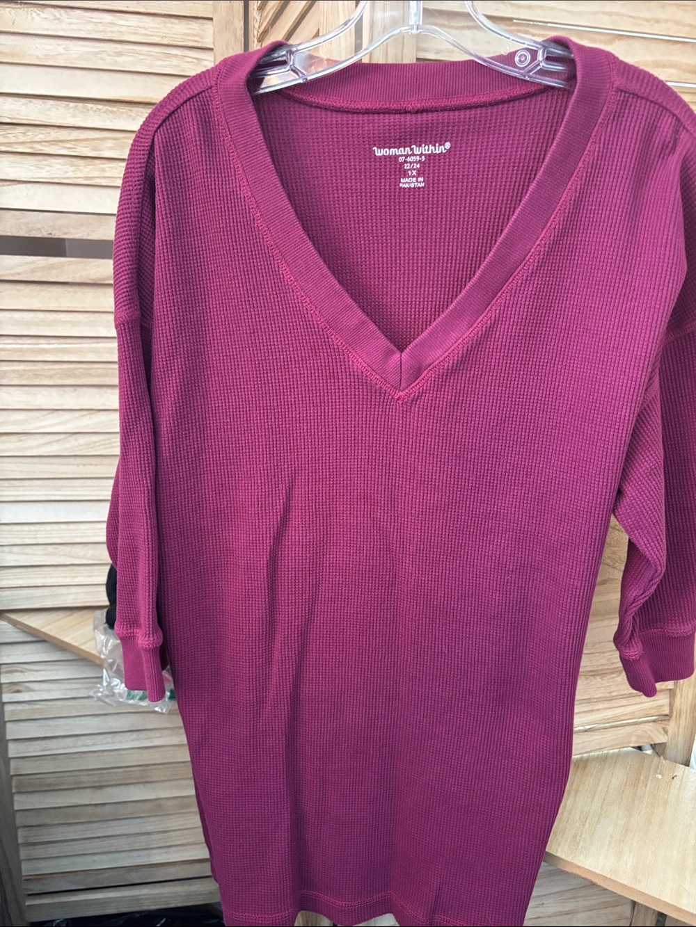Woman Within Wine V-Neck Waffle Knit Top 1X